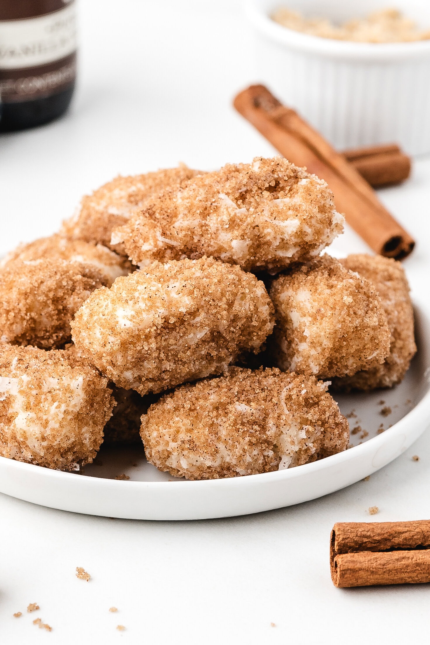 A stack of irish potato candy piled high