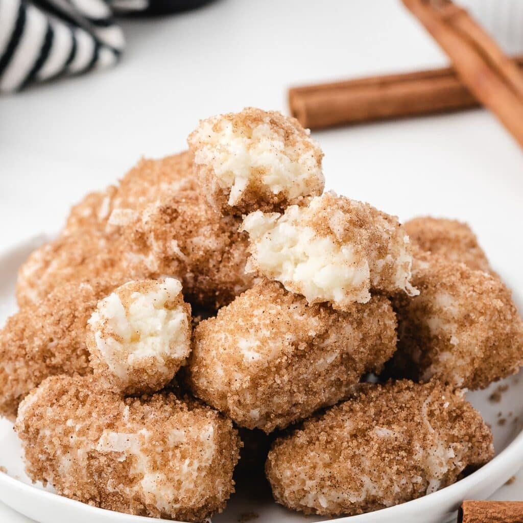 Irish potato candy on a white dish