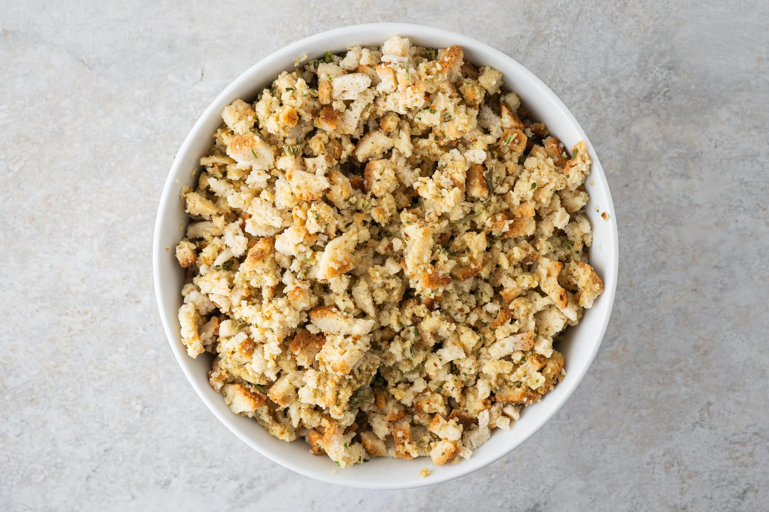 Stove top stuffing in a bowl