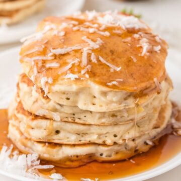 fluffy coconut pancakes with syrup
