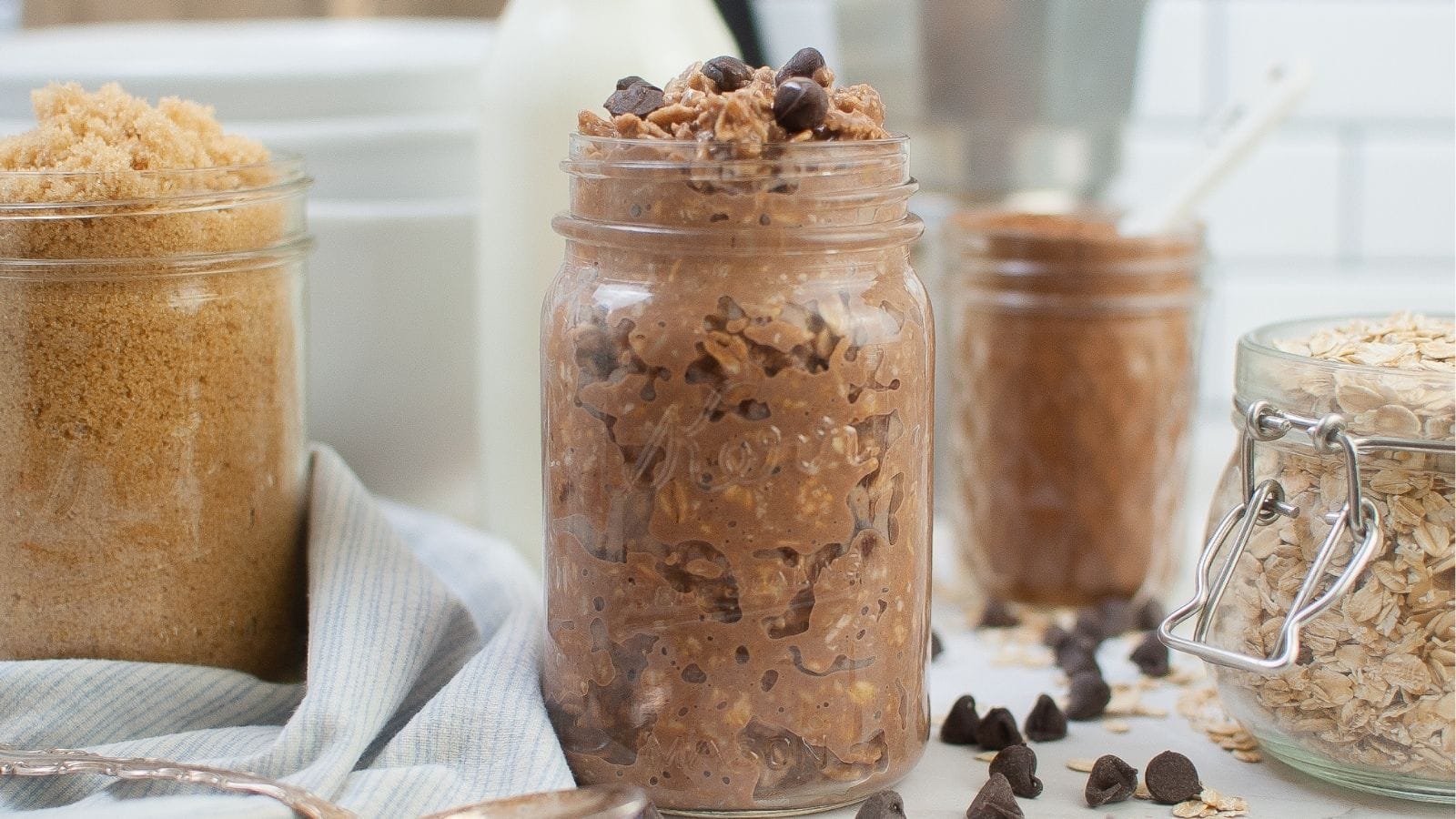 Double Chocolate Overnight Oats in a glass jar