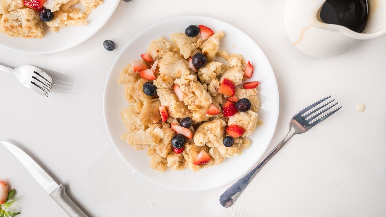 scrambled pancakes served for breakfast