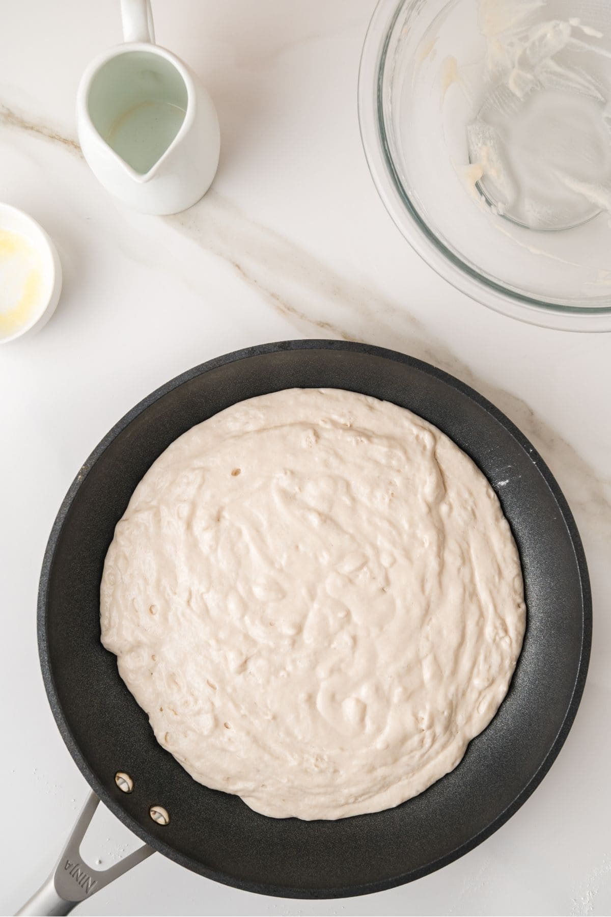 Pancake batter scrambled in a hot skillet