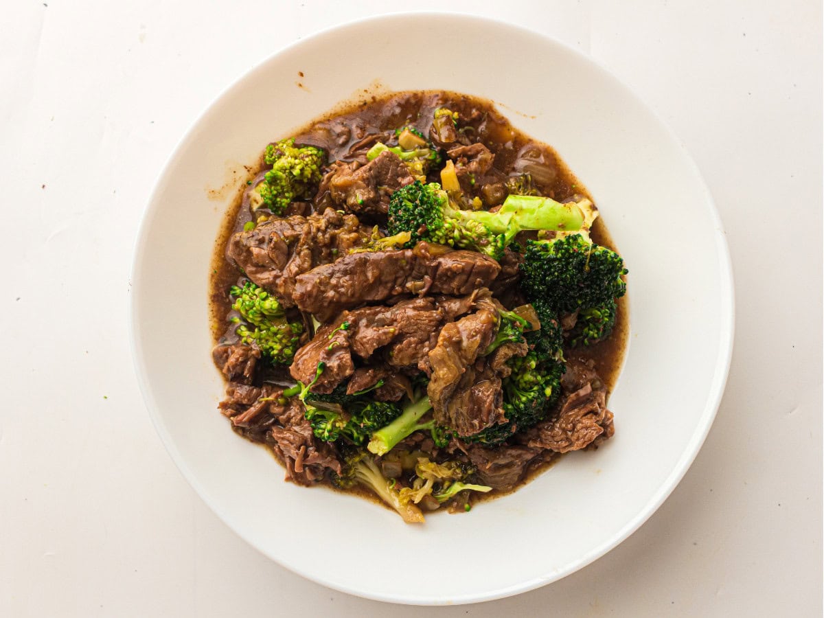 Crockpot flank steak and broccoli