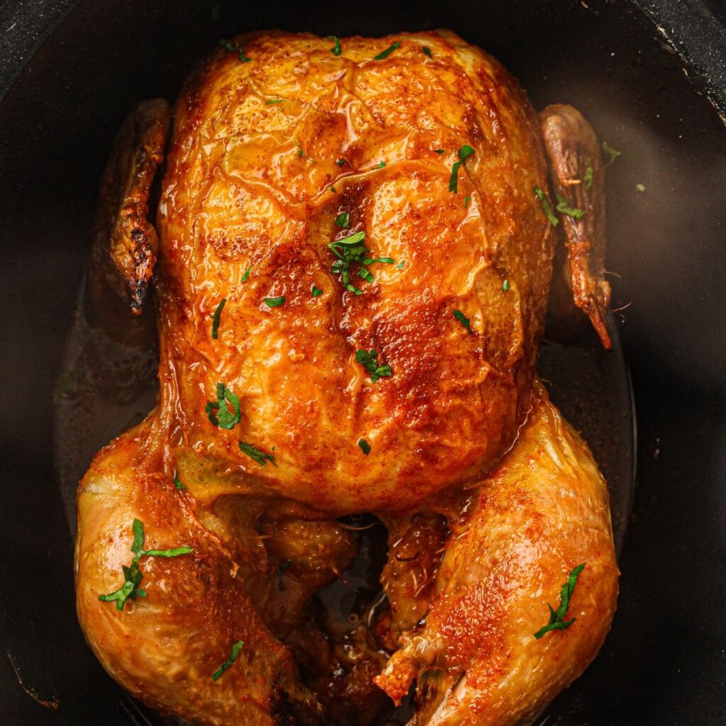 a whole chicken roasted in the Crockpot