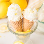 Lemon ice cream in waffle cones