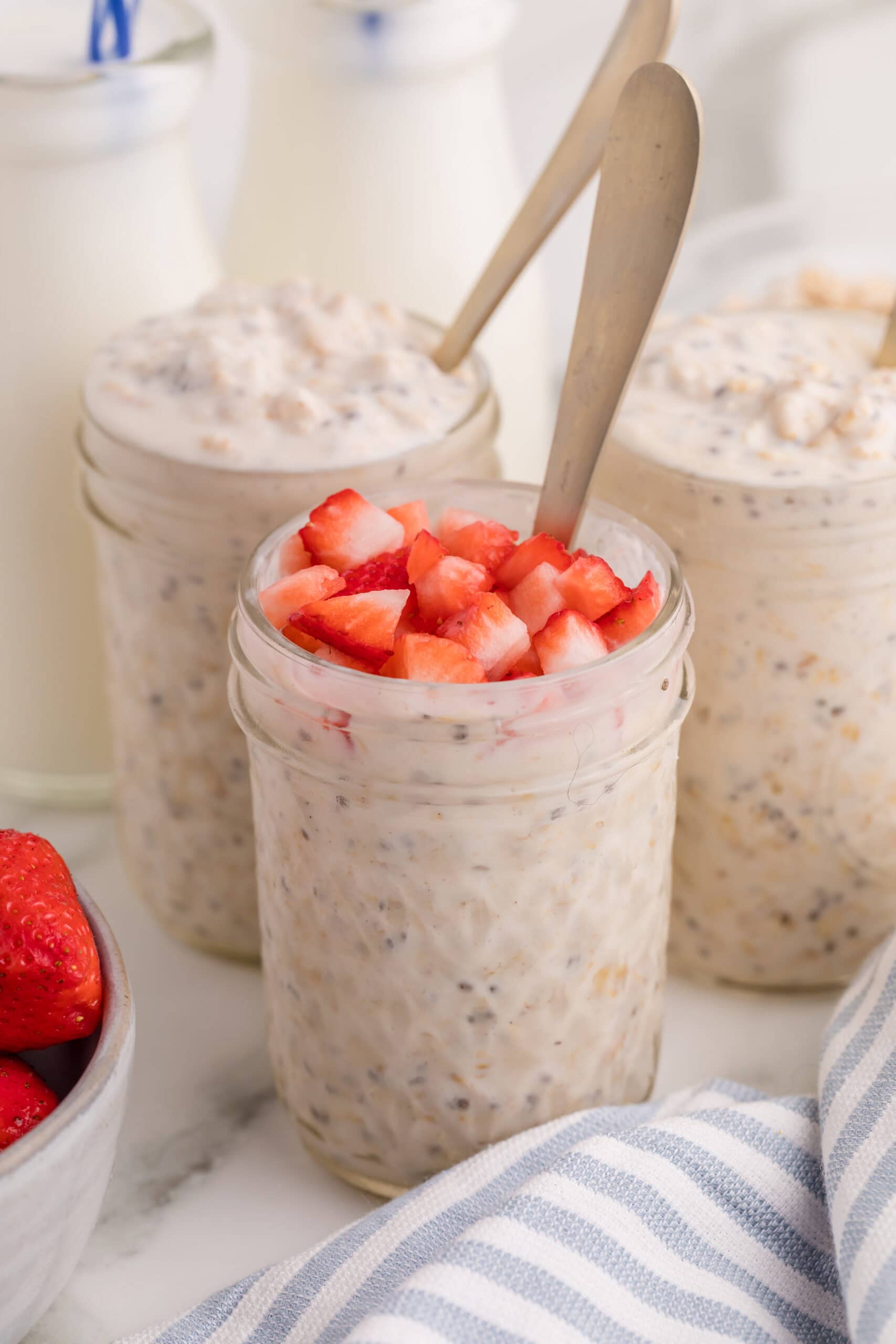 Creamy overnight oats with fresh strawberries