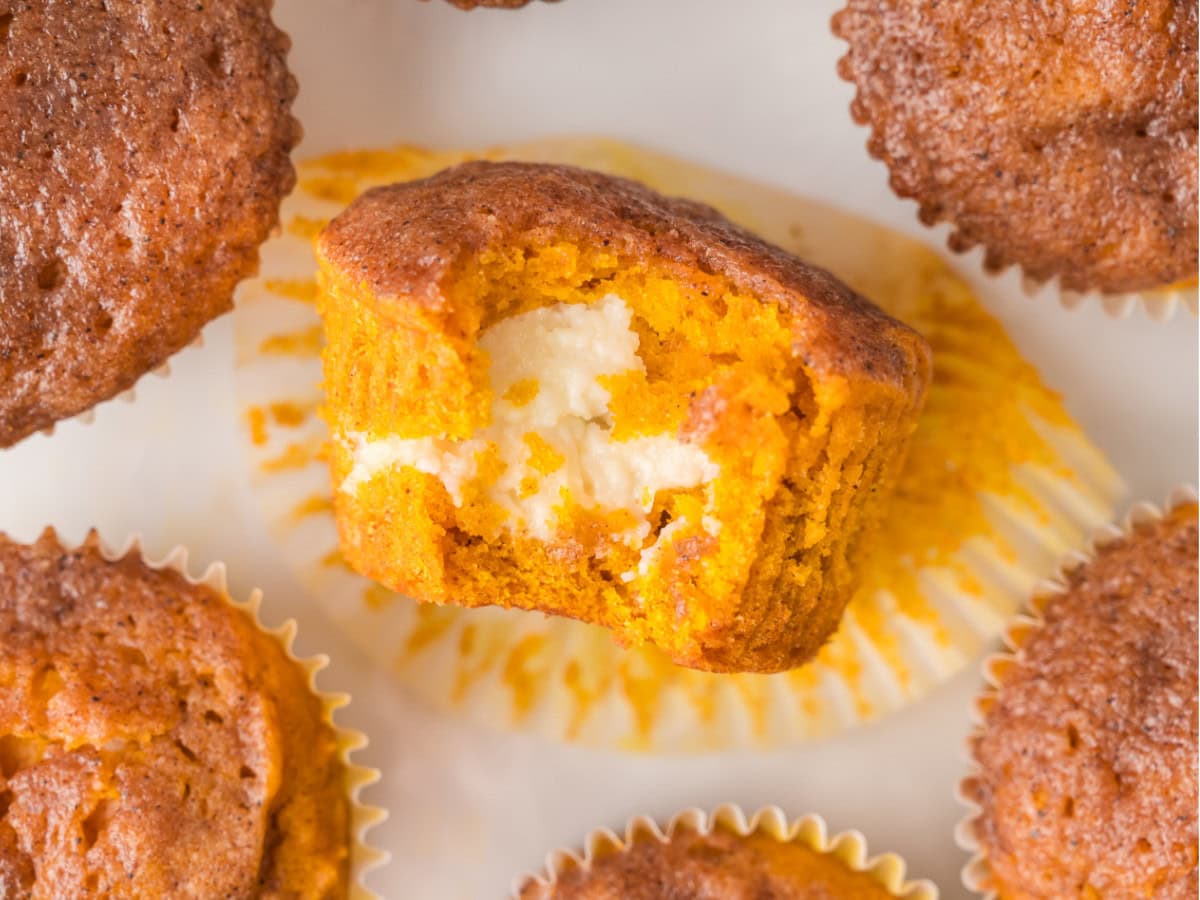 Pumpkin muffins with cream cheese center