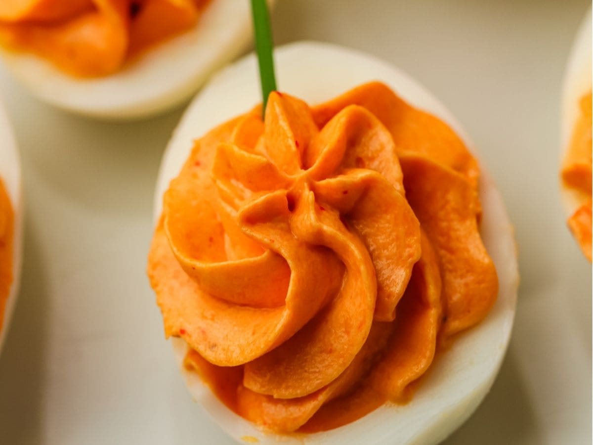 Creamy pumpkin deviled egg appetizer