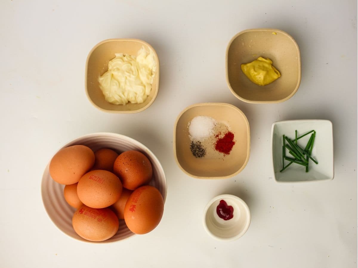 Pumpkin deviled eggs ingredient prep