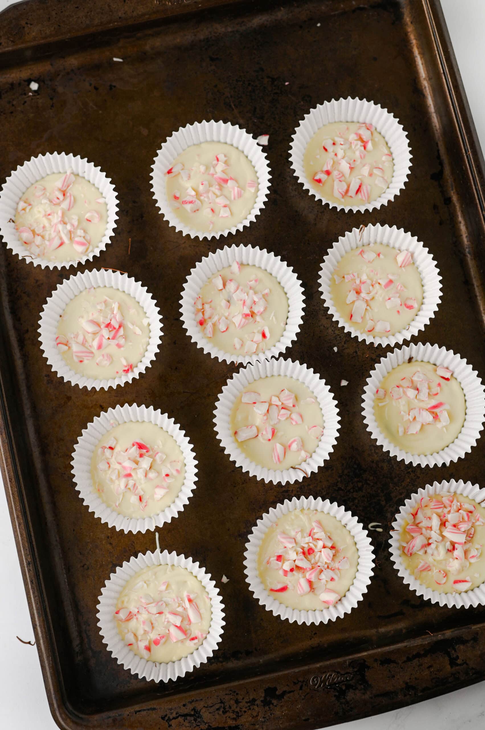 White chocolate peppermint bark cups