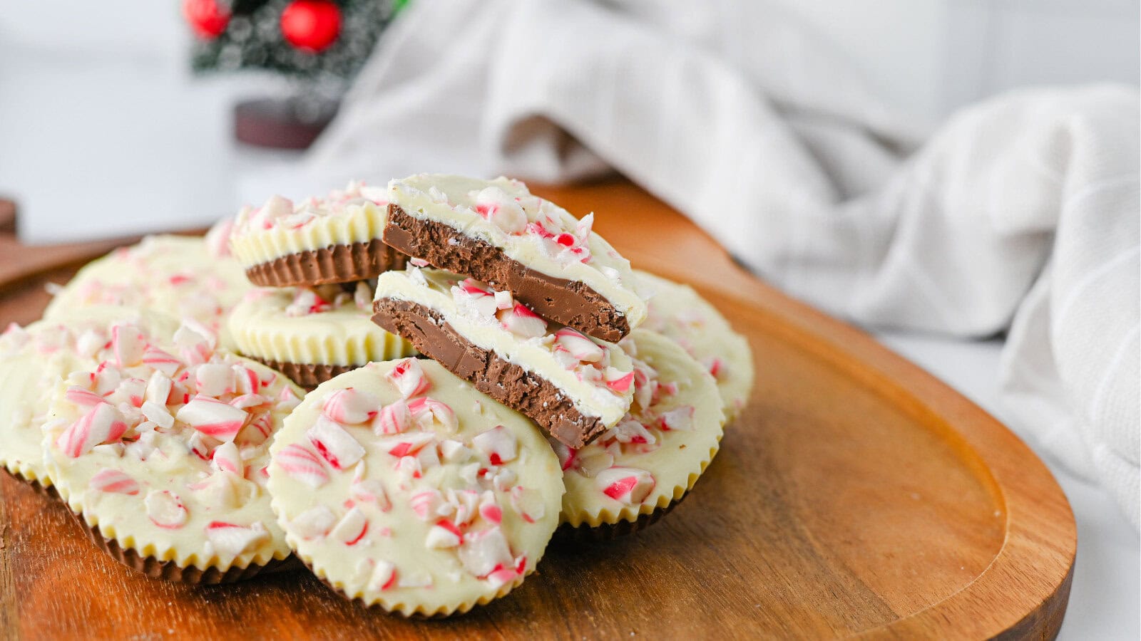 Layered white chocolate peppermint bark cups
