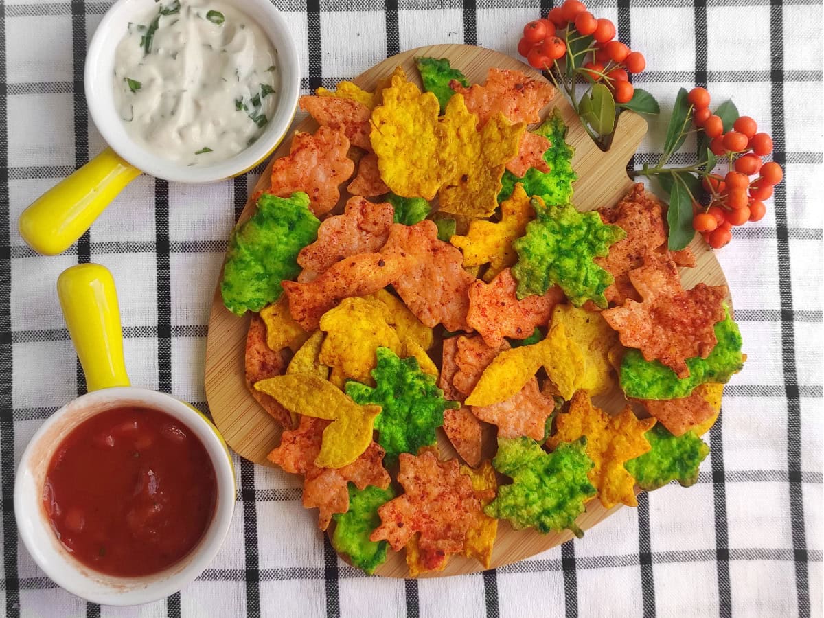 Homemade fall leaf tortilla chips