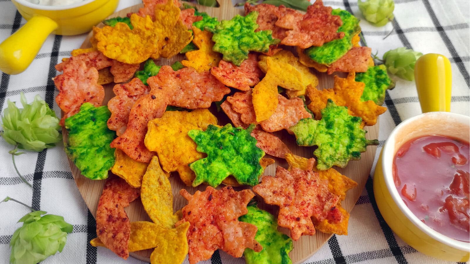 Colorful fall leaf tortilla chips