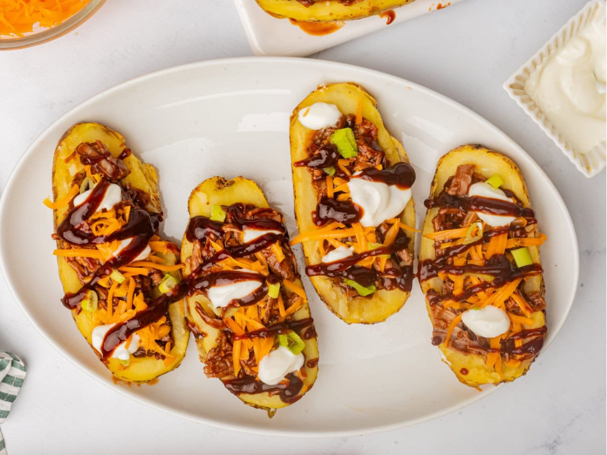 Cheesy BBQ beef potato skins