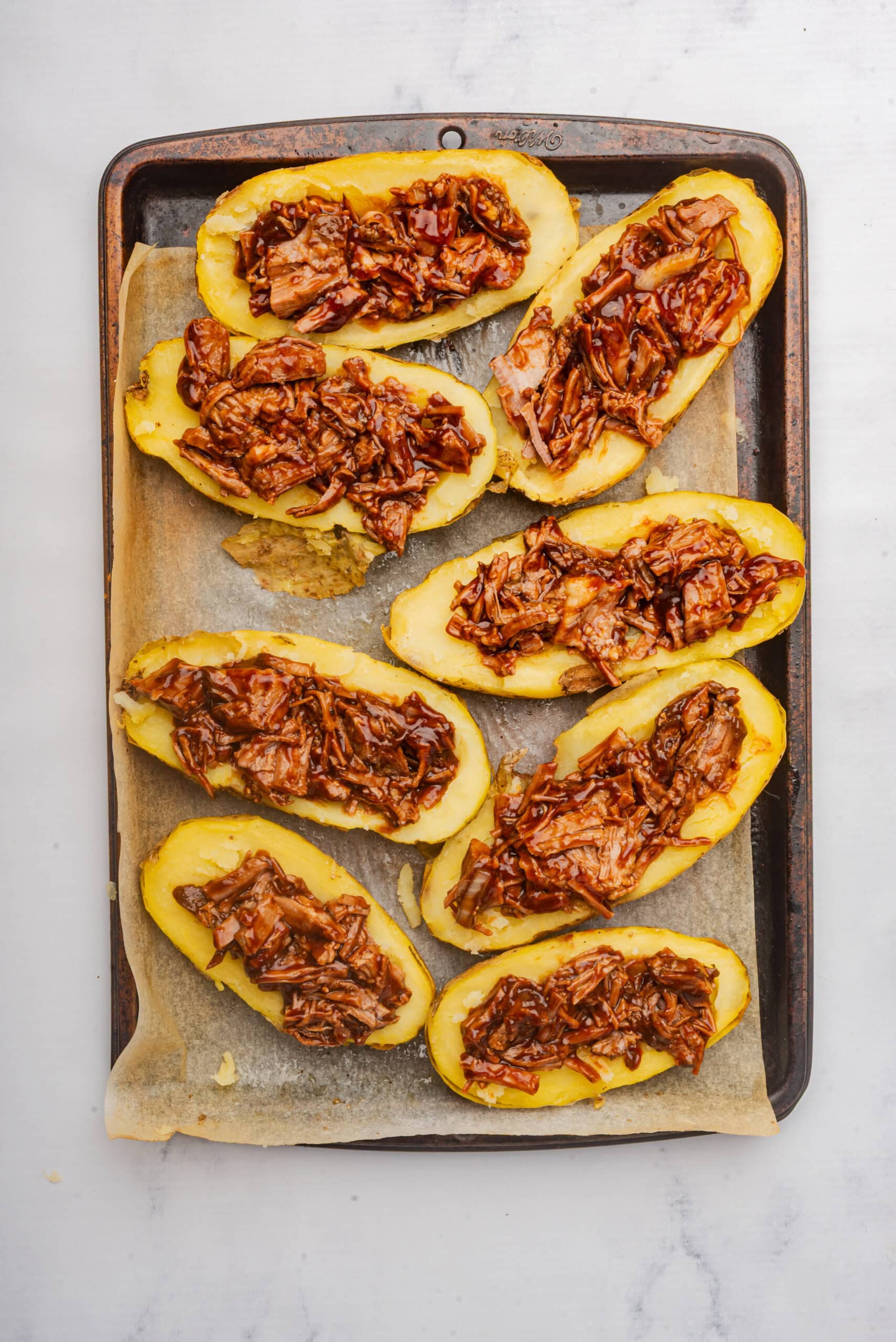 BBQ beef loaded potato skins