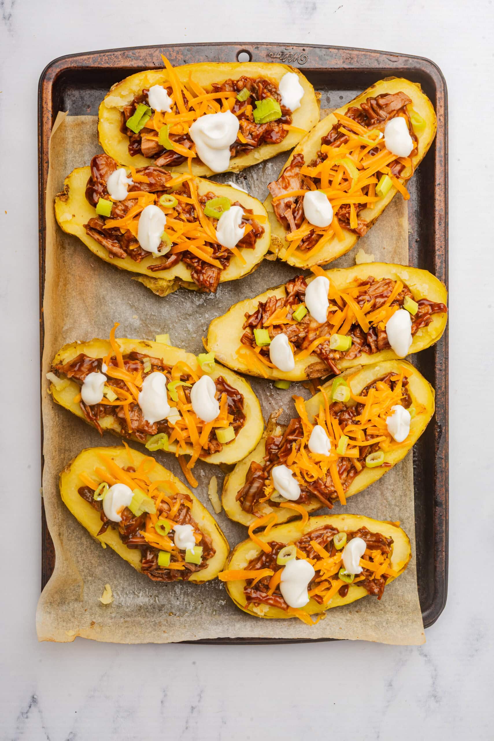 BBQ pulled beef potato skin filling