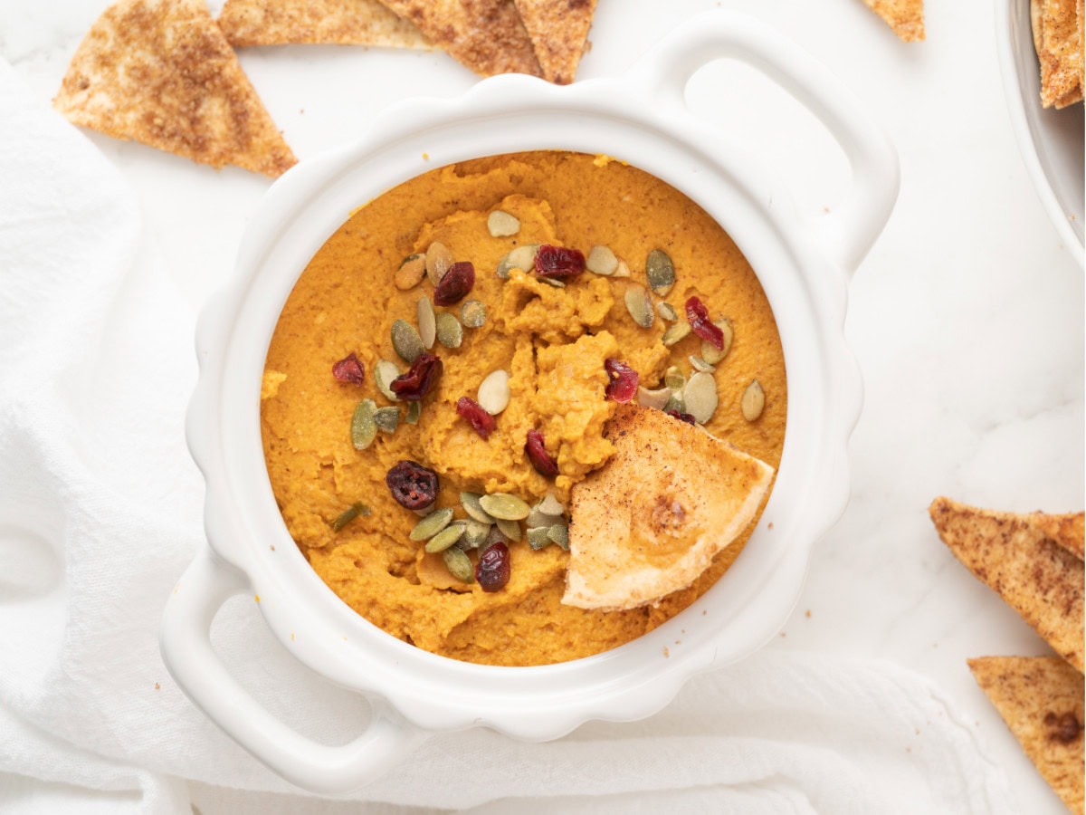 Homemade pumpkin hummus dip