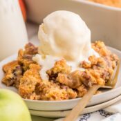 Easy apple dump cake with vanilla ice cream