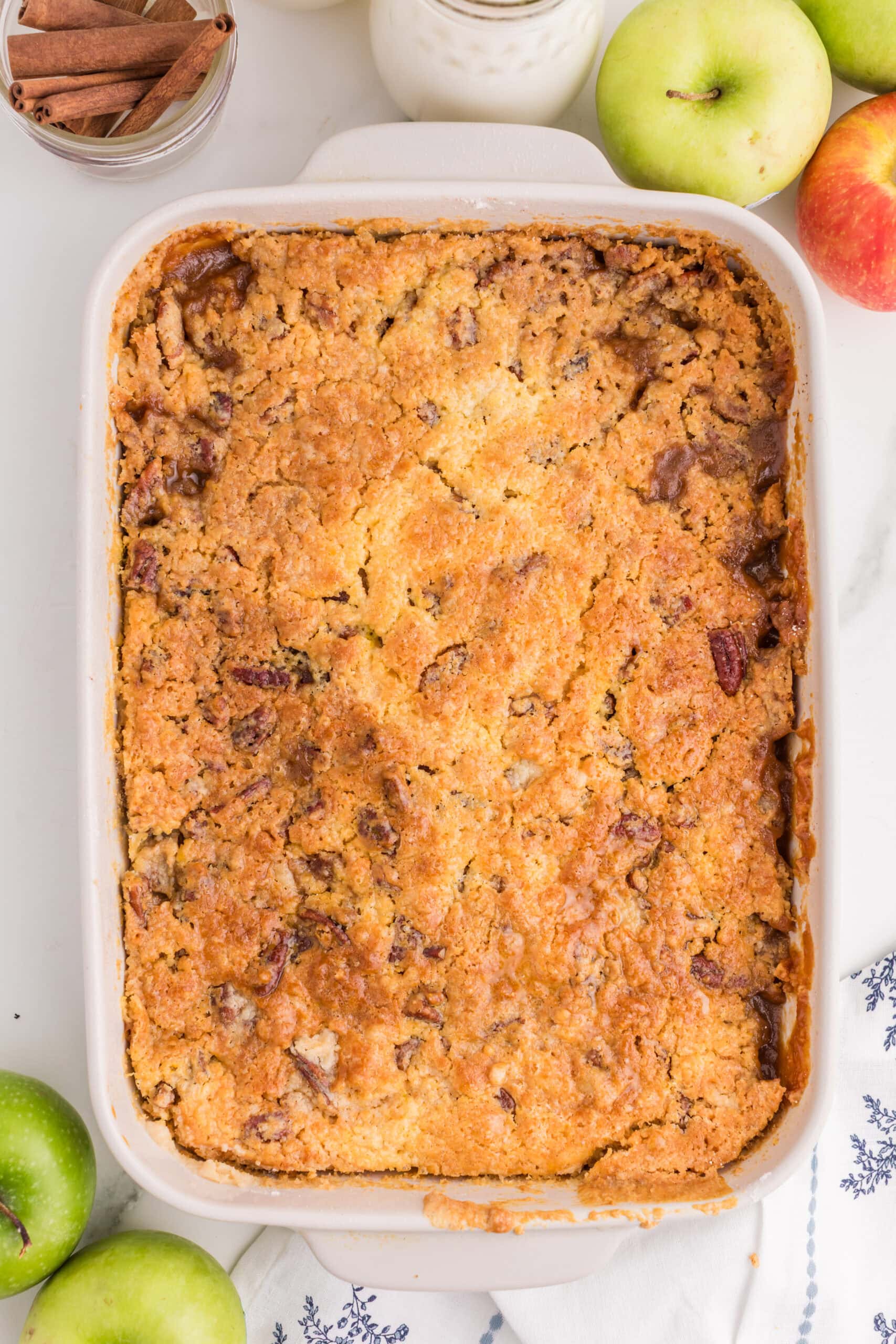Golden baked apple dump cake with crunchy topping