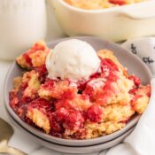Easy cherry dump cake with vanilla ice cream