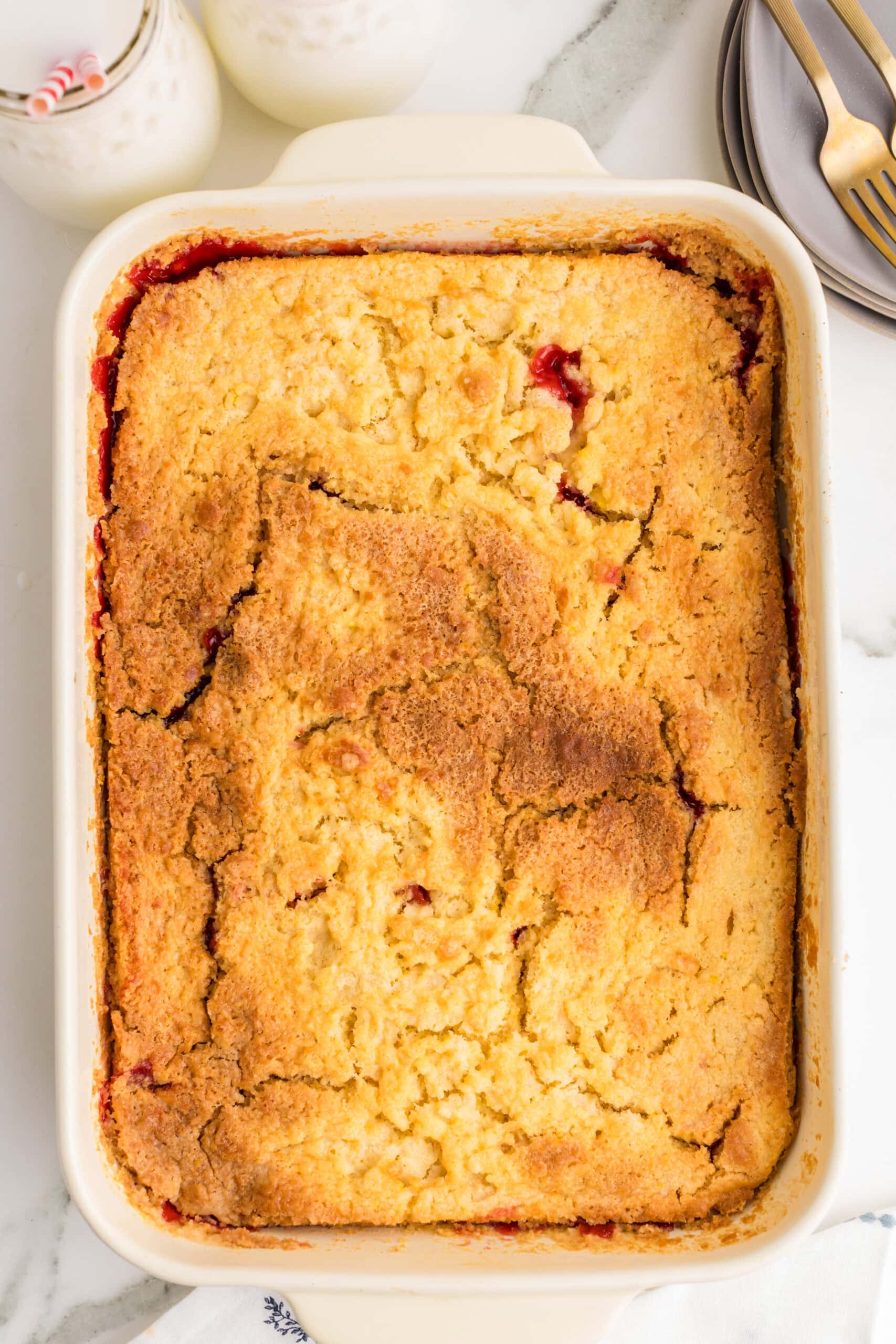 Baked cherry dump cake with golden crispy crust