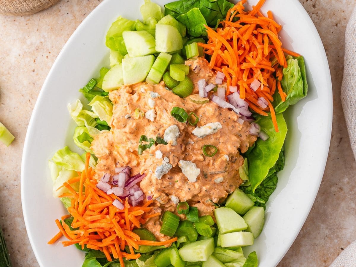 Creamy buffalo chicken salad with green onions