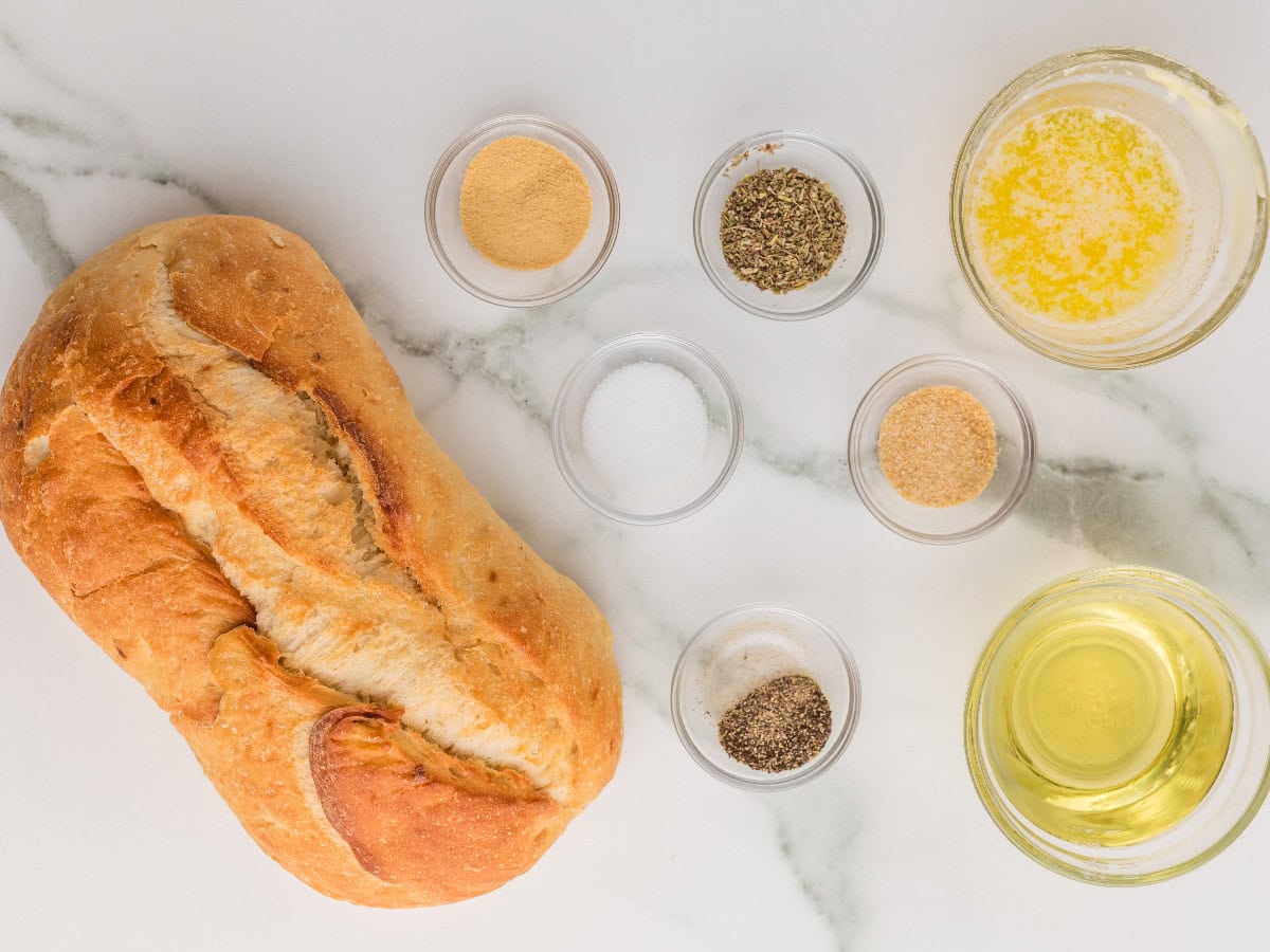 Ingredients for homemade garlic herb butter croutons