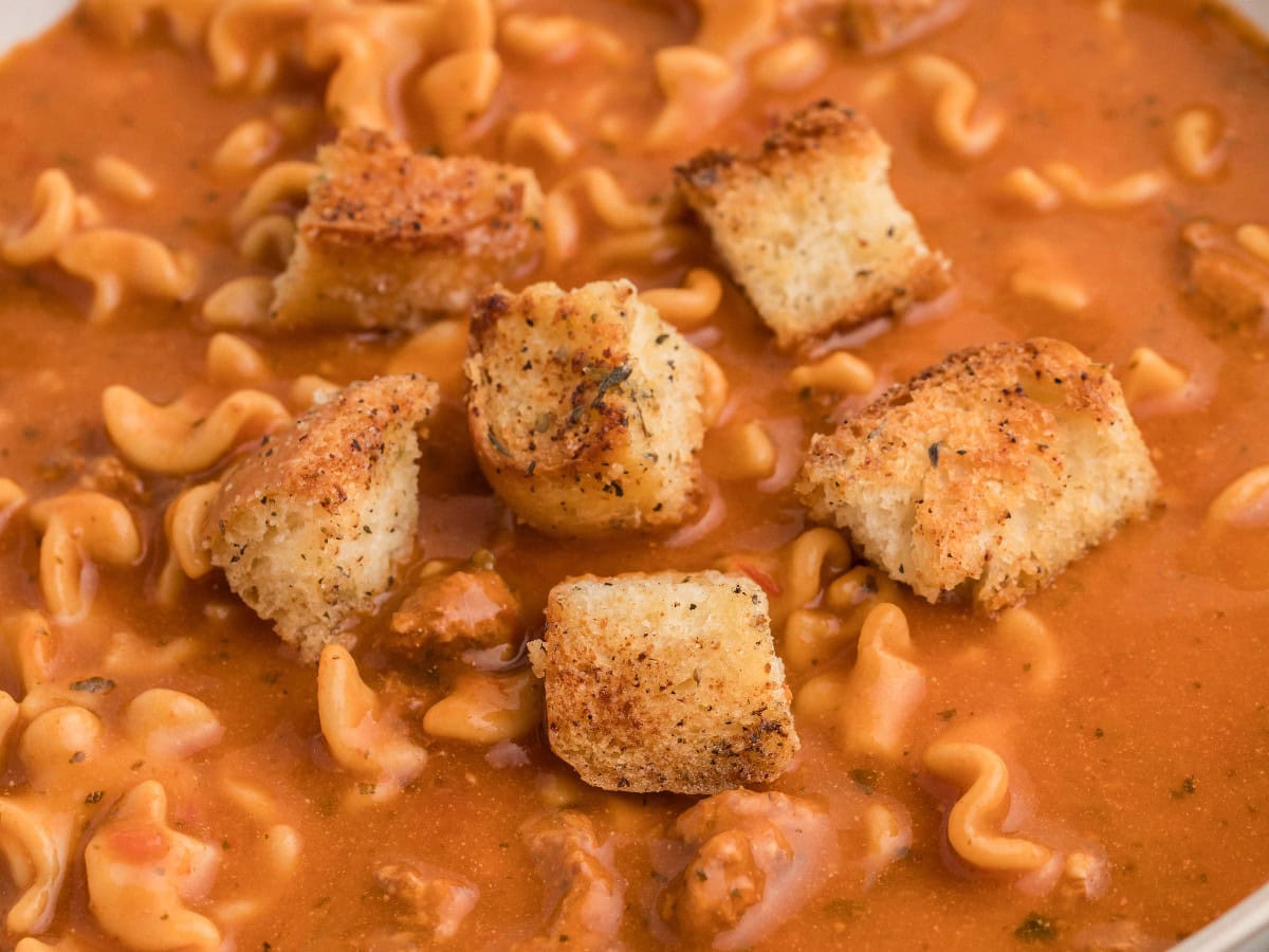 Golden brown garlic butter croutons