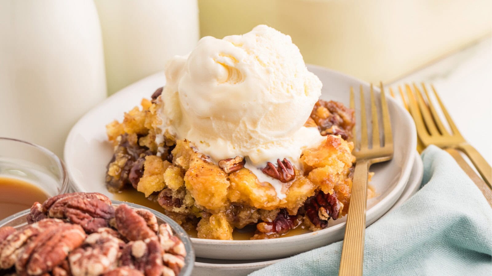 Rich and gooey yellow cake mix pecan dessert
