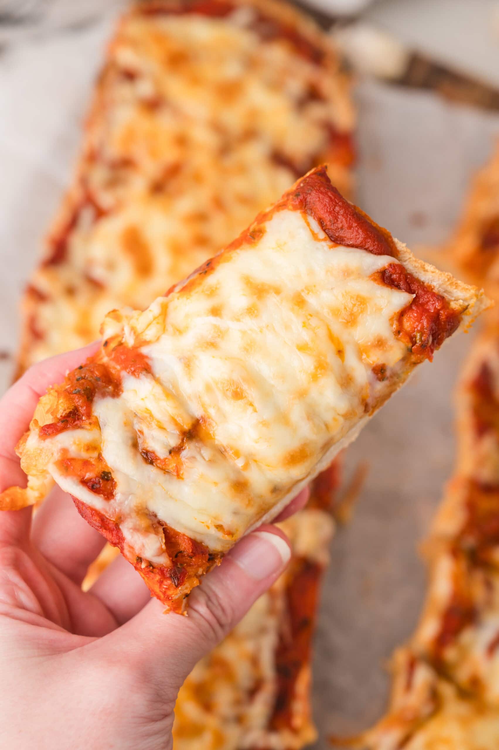 Cheesy garlic bread pizza with crispy crust