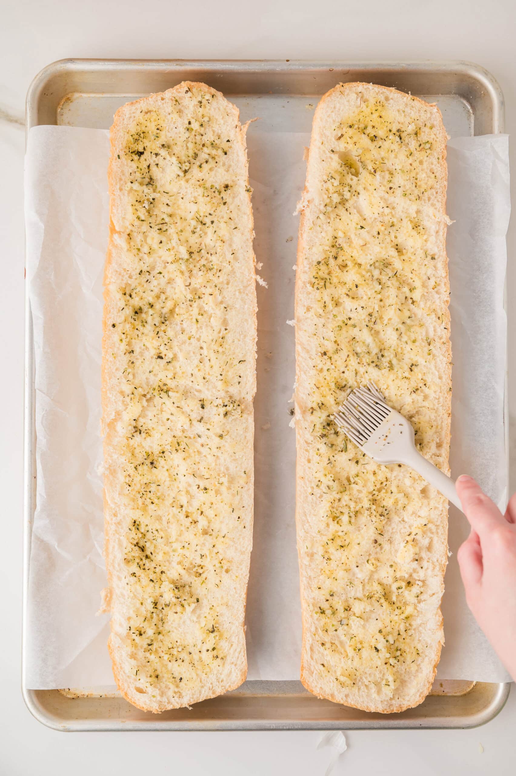 French bread brushed with seasoned garlic butter