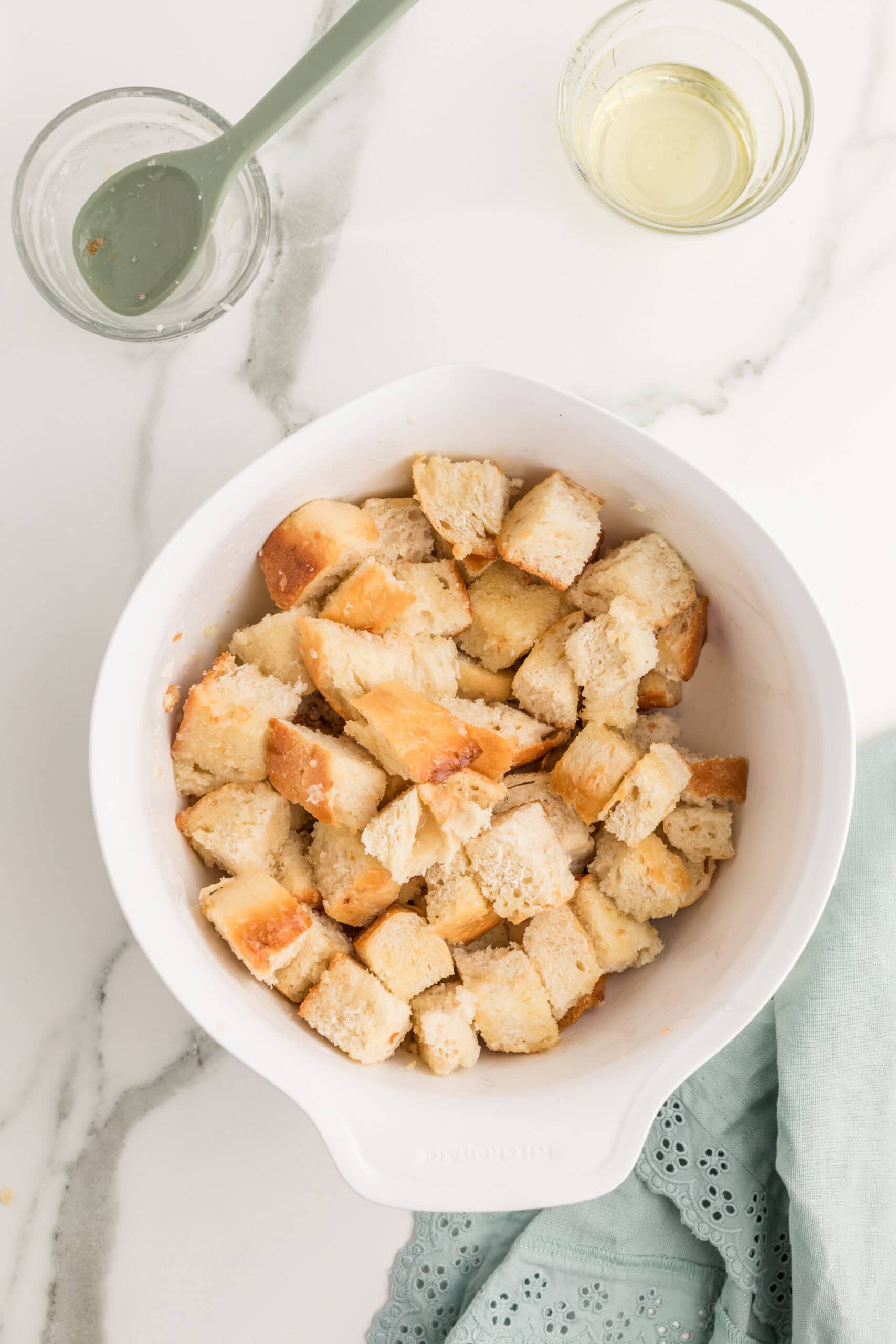 Homemade croutons tossed with melted butter