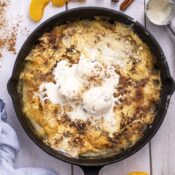 Easy peach dump cake with vanilla ice cream