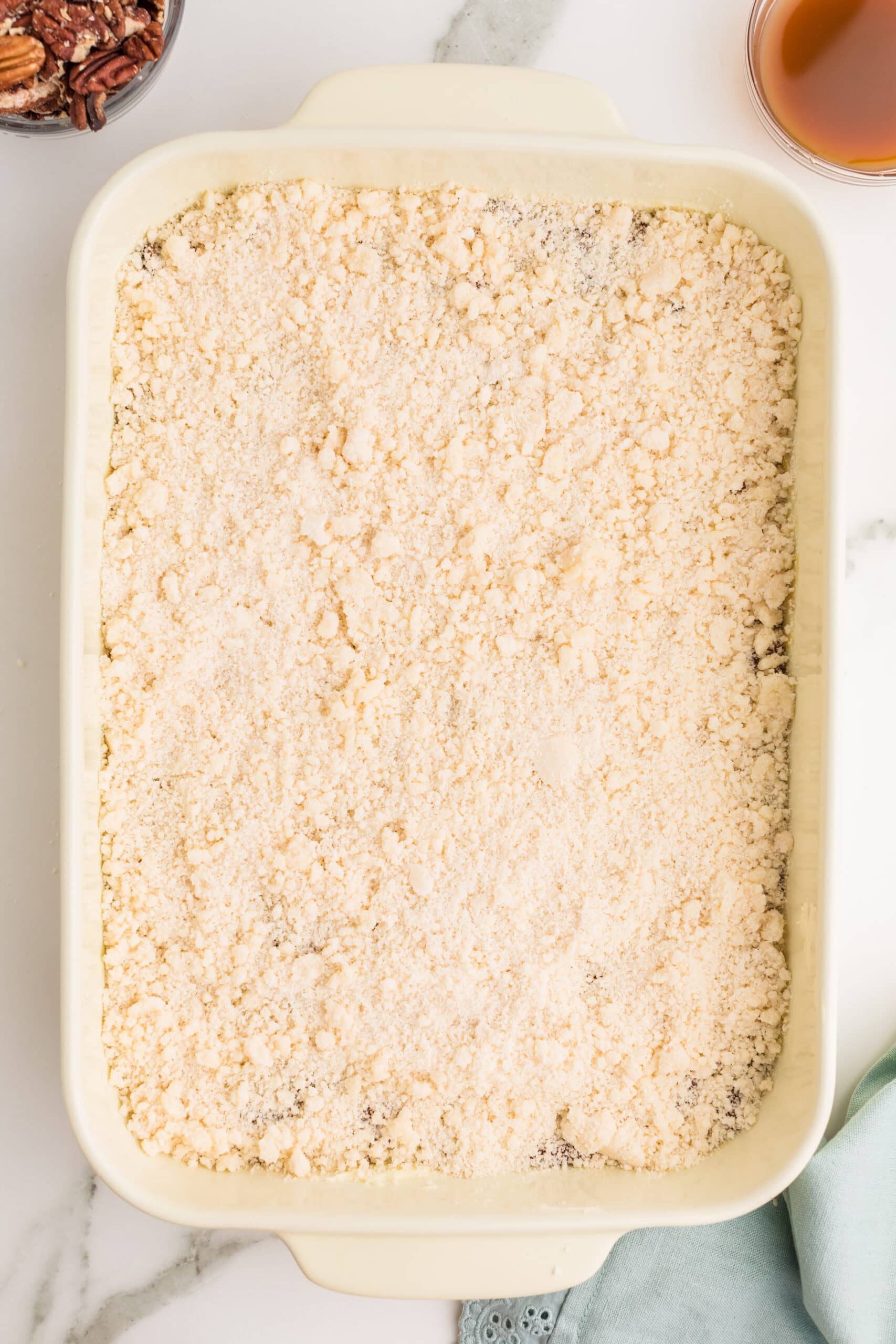 Pecan pie dump cake with crumbly cake topping