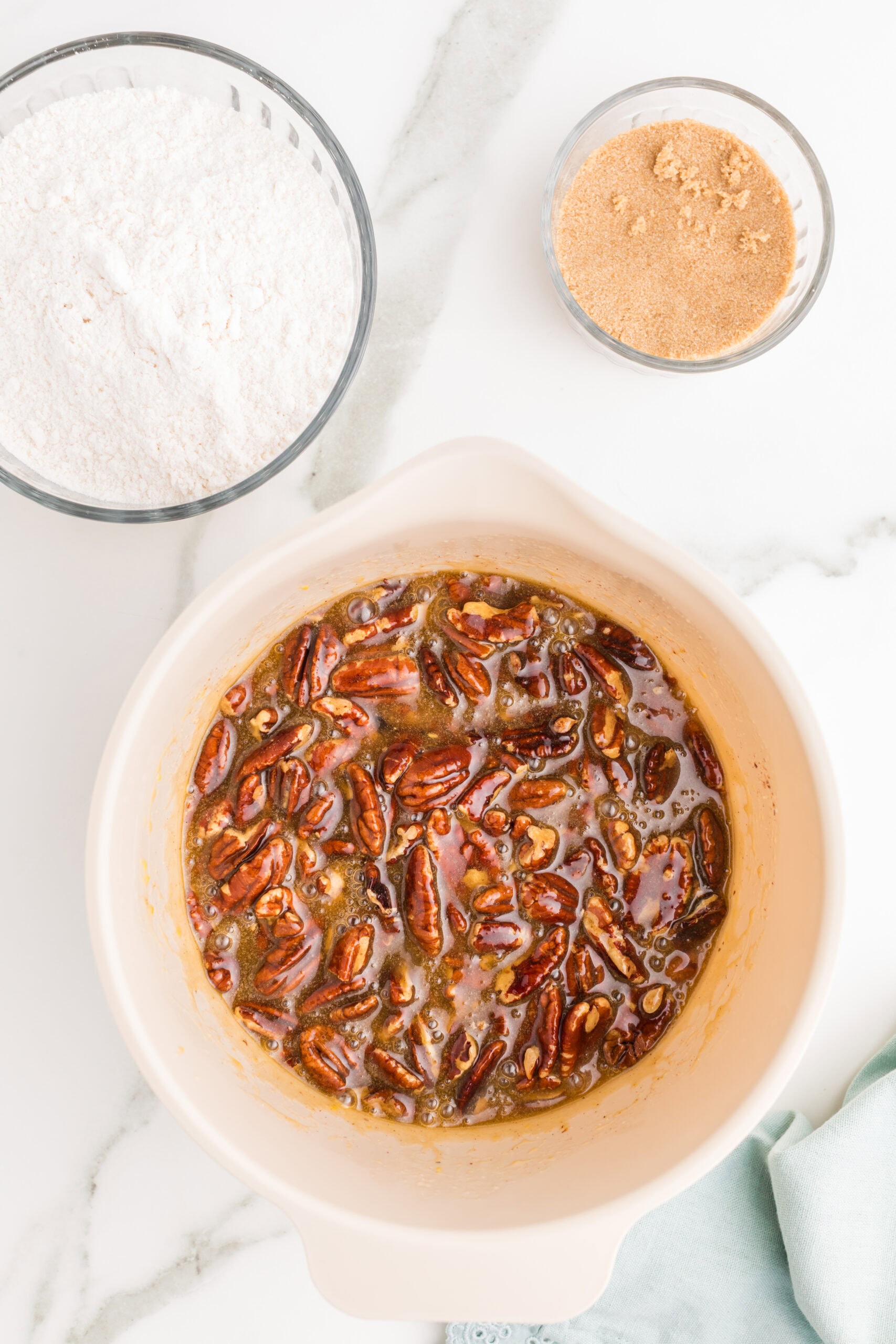 Gooey pecan pie filling with brown sugar