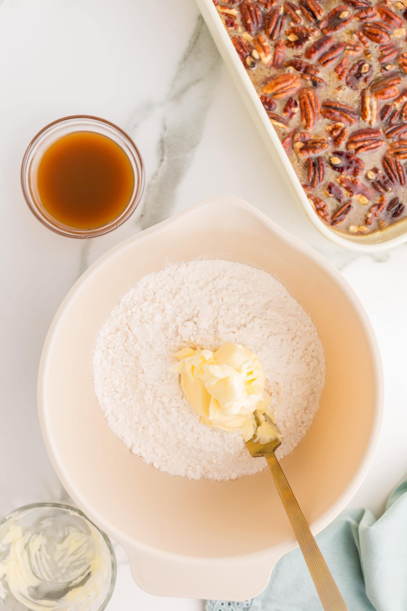 Yellow cake mix and butter for pecan dump cake