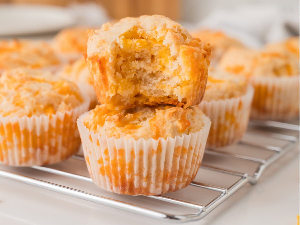 Moist cheddar cheese muffins with tender centers