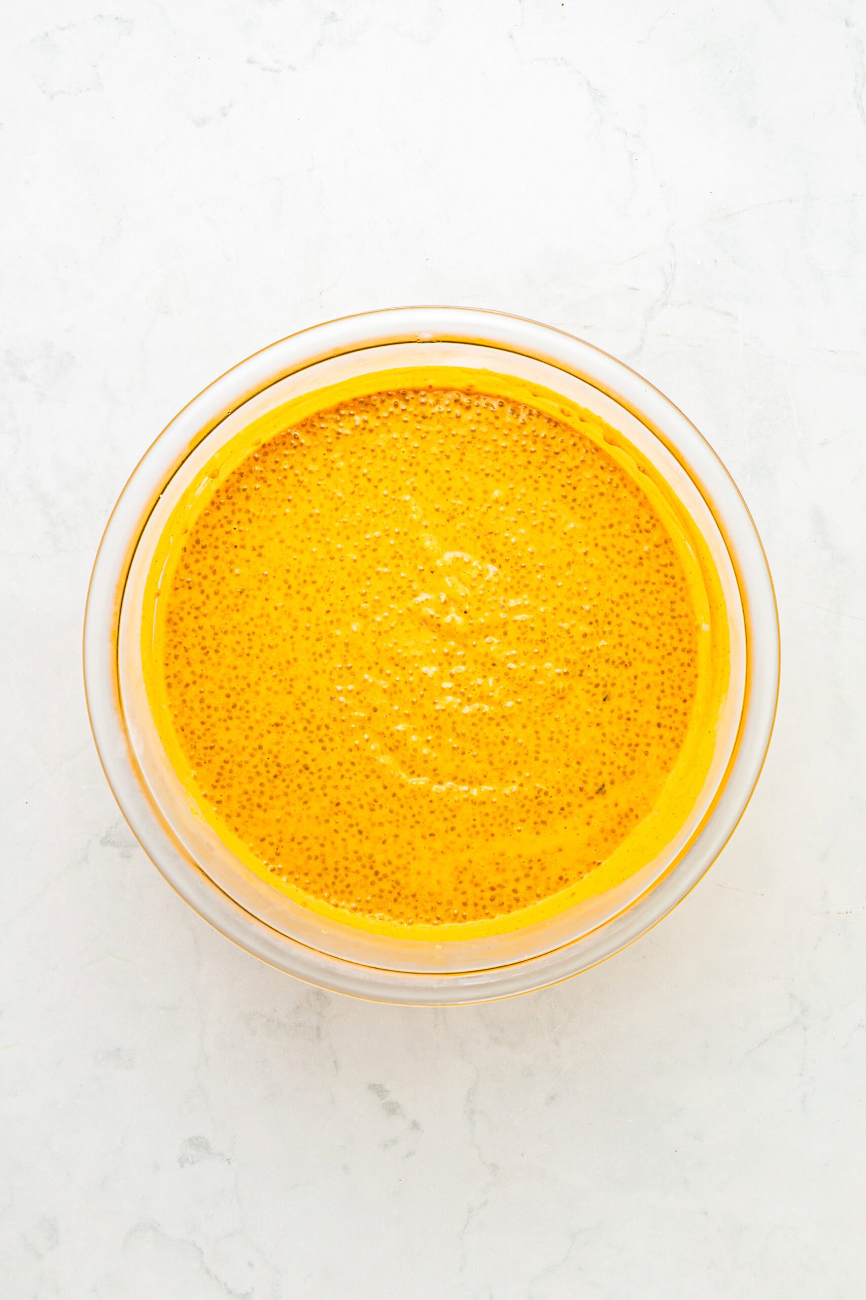 Thickened pumpkin chia pudding with creamy texture